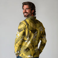 Yellow Banana Leaf Hawaii Long Sleeve Polo Shirt Lau Maia Plumeria Tropical Summer Vibes