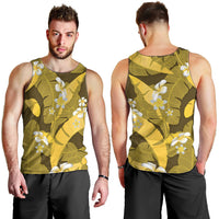 Yellow Banana Leaf Hawaii Men Tank Top Lau Maia Plumeria Tropical Summer Vibes