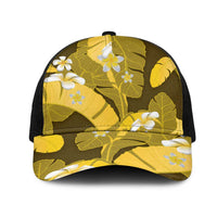 Yellow Banana Leaf Hawaii Mesh Trucker Cap Lau Maia Plumeria Tropical Summer Vibes
