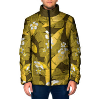 Yellow Banana Leaf Hawaii Padded Jacket Lau Maia Plumeria Tropical Summer Vibes