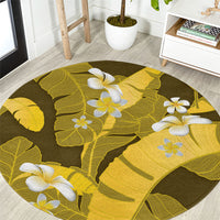 Yellow Banana Leaf Hawaii Round Carpet Lau Maia Plumeria Tropical Summer Vibes