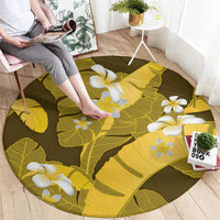 Yellow Banana Leaf Hawaii Round Carpet Lau Maia Plumeria Tropical Summer Vibes