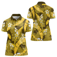 Yellow Banana Leaf Hawaii Women Polo Shirt Lau Maia Plumeria Tropical Summer Vibes