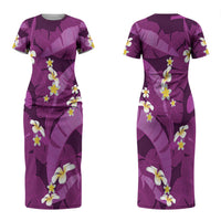 Purple Banana Leaf Hawaii Couples Matching Short Sleeve Bodycon Dress and Long Sleeve Button Shirt Lau Maia Plumeria Tropical Summer Vibes