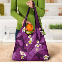Purple Banana Leaf Hawaii Grocery Bag Lau Maia Plumeria Tropical Summer Vibes