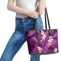 Purple Banana Leaf Hawaii Leather Tote Bag Lau Maia Plumeria Tropical Summer Vibes
