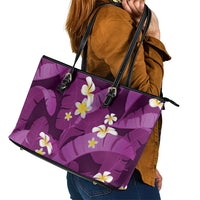 Purple Banana Leaf Hawaii Leather Tote Bag Lau Maia Plumeria Tropical Summer Vibes