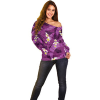 Purple Banana Leaf Hawaii Off Shoulder Sweater Lau Maia Plumeria Tropical Summer Vibes