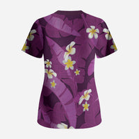 Purple Banana Leaf Hawaii Scrub Top Lau Maia Plumeria Tropical Summer Vibes