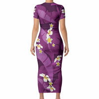 Purple Banana Leaf Hawaii Short Sleeve Bodycon Dress Lau Maia Plumeria Tropical Summer Vibes