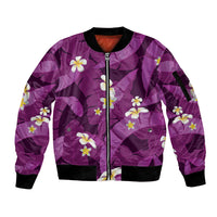 Purple Banana Leaf Hawaii Sleeve Zip Bomber Jacket Lau Maia Plumeria Tropical Summer Vibes