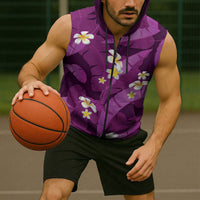 Purple Banana Leaf Hawaii Sleeveless Zip Hoodie Lau Maia Plumeria Tropical Summer Vibes