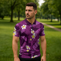 Purple Banana Leaf Hawaii Zipper Polo Shirt Lau Maia Plumeria Tropical Summer Vibes LT14 - Polynesian Pride