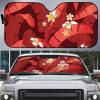 Red Banana Leaf Hawaii Auto Sun Shade Lau Maia Plumeria Tropical Summer Vibes
