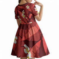 Red Banana Leaf Hawaii Kid Short Sleeve Dress Lau Maia Plumeria Tropical Summer Vibes