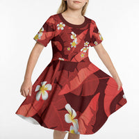 Red Banana Leaf Hawaii Kid Short Sleeve Dress Lau Maia Plumeria Tropical Summer Vibes