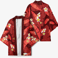 Red Banana Leaf Hawaii Kimono Lau Maia Plumeria Tropical Summer Vibes