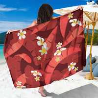 Red Banana Leaf Hawaii Sarong Lau Maia Plumeria Tropical Summer Vibes