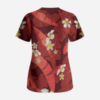 Red Banana Leaf Hawaii Scrub Top Lau Maia Plumeria Tropical Summer Vibes