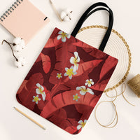 Red Banana Leaf Hawaii Tote Bag Lau Maia Plumeria Tropical Summer Vibes