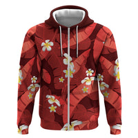 Red Banana Leaf Hawaii Zip Hoodie Lau Maia Plumeria Tropical Summer Vibes