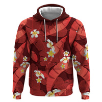 Red Banana Leaf Hawaii Zip Hoodie Lau Maia Plumeria Tropical Summer Vibes