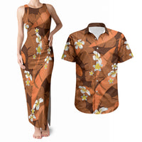 Orange Banana Leaf Hawaii Couples Matching Tank Maxi Dress and Hawaiian Shirt Lau Maia Plumeria Tropical Summer Vibes