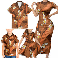 Orange Banana Leaf Hawaii Family Matching Short Sleeve Bodycon Dress and Hawaiian Shirt Lau Maia Plumeria Tropical Summer Vibes