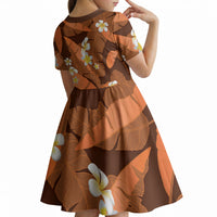 Orange Banana Leaf Hawaii Kid Short Sleeve Dress Lau Maia Plumeria Tropical Summer Vibes
