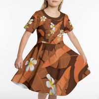 Orange Banana Leaf Hawaii Kid Short Sleeve Dress Lau Maia Plumeria Tropical Summer Vibes
