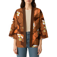 Orange Banana Leaf Hawaii Kimono Lau Maia Plumeria Tropical Summer Vibes