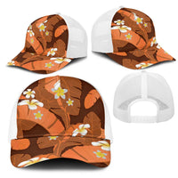 Orange Banana Leaf Hawaii Mesh Trucker Cap Lau Maia Plumeria Tropical Summer Vibes