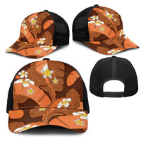 Orange Banana Leaf Hawaii Mesh Trucker Cap Lau Maia Plumeria Tropical Summer Vibes