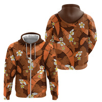 Orange Banana Leaf Hawaii Zip Hoodie Lau Maia Plumeria Tropical Summer Vibes