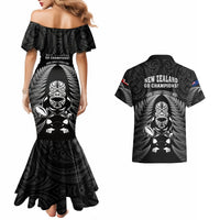New Zealand Aotearoa Rugby Couples Matching Mermaid Dress and Hawaiian Shirt NZ Tiki With Maori Fern World Cup Black Version LT14 - Polynesian Pride