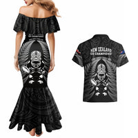 New Zealand Aotearoa Rugby Couples Matching Mermaid Dress and Hawaiian Shirt NZ Tiki With Maori Fern World Cup Black Version LT14 - Polynesian Pride