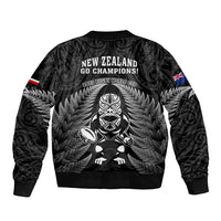 New Zealand Aotearoa Rugby Sleeve Zip Bomber Jacket NZ Tiki With Maori Fern World Cup Black Version LT14 - Polynesian Pride