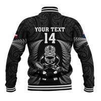 Custom New Zealand Aotearoa Rugby Baseball Jacket NZ Tiki With Maori Fern World Cup Black Version LT14 - Polynesian Pride