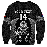 Custom New Zealand Aotearoa Rugby Sweatshirt NZ Tiki With Maori Fern World Cup Black Version LT14 - Polynesian Pride