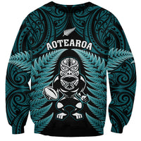 New Zealand Aotearoa Rugby Sweatshirt NZ Tiki With Maori Fern World Cup Turquoise Version LT14 Unisex Turquoise - Polynesian Pride
