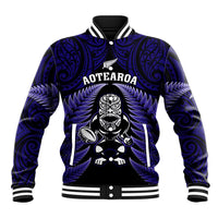 New Zealand Aotearoa Rugby Baseball Jacket NZ Tiki With Maori Fern World Cup Blue Version LT14 Unisex Blue - Polynesian Pride
