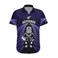 New Zealand Aotearoa Rugby Hawaiian Shirt NZ Tiki With Maori Fern World Cup Blue Version LT14 Blue - Polynesian Pride