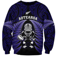 New Zealand Aotearoa Rugby Sweatshirt NZ Tiki With Maori Fern World Cup Blue Version LT14 Unisex Blue - Polynesian Pride