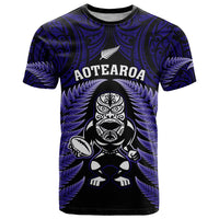 New Zealand Aotearoa Rugby T Shirt NZ Tiki With Maori Fern World Cup Blue Version LT14 Blue - Polynesian Pride