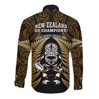 New Zealand Aotearoa Rugby Long Sleeve Button Shirt NZ Tiki With Maori Fern World Cup Gold Version LT14 - Polynesian Pride