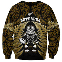 New Zealand Aotearoa Rugby Sweatshirt NZ Tiki With Maori Fern World Cup Gold Version LT14 Unisex Gold - Polynesian Pride