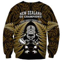 New Zealand Aotearoa Rugby Sweatshirt NZ Tiki With Maori Fern World Cup Gold Version LT14 - Polynesian Pride