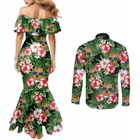 Pineapple Skull Aloha Hawaii Couples Matching Mermaid Dress and Long Sleeve Button Shirt Summer Vibes Tropical Seamless Pattern - Polynesian Pride