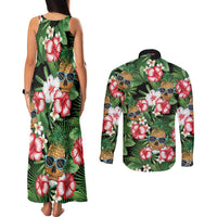 Pineapple Skull Aloha Hawaii Couples Matching Tank Maxi Dress and Long Sleeve Button Shirt Summer Vibes Tropical Seamless Pattern - Polynesian Pride