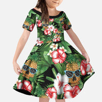 Pineapple Skull Aloha Hawaii Family Matching Long Sleeve Bodycon Dress and Hawaiian Shirt Summer Vibes Tropical Seamless Pattern - Polynesian Pride